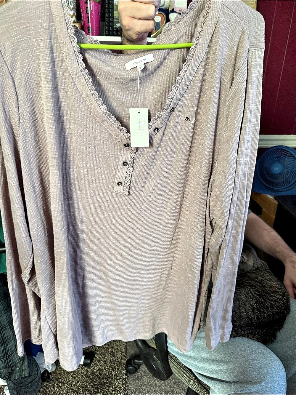 Maurices Lace Trim Long Sleeve Tunic in Lilac/Pink 3X NWT